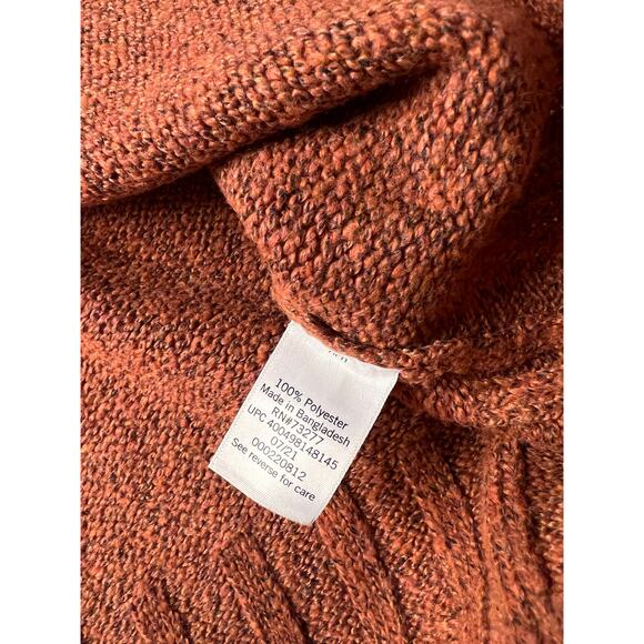 So ladies cropped boxy turtleneck poly sweater w/‎ flare sleeves. Rust, cream XL - Picture 9 of 9